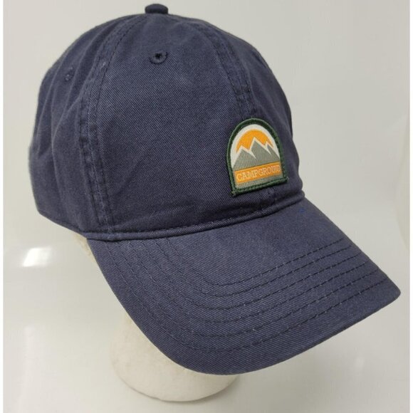 Campground Hat Men Navy Blue Summer Camping, Cotton Woven Embroidered Adjustable - Picture 1 of 5